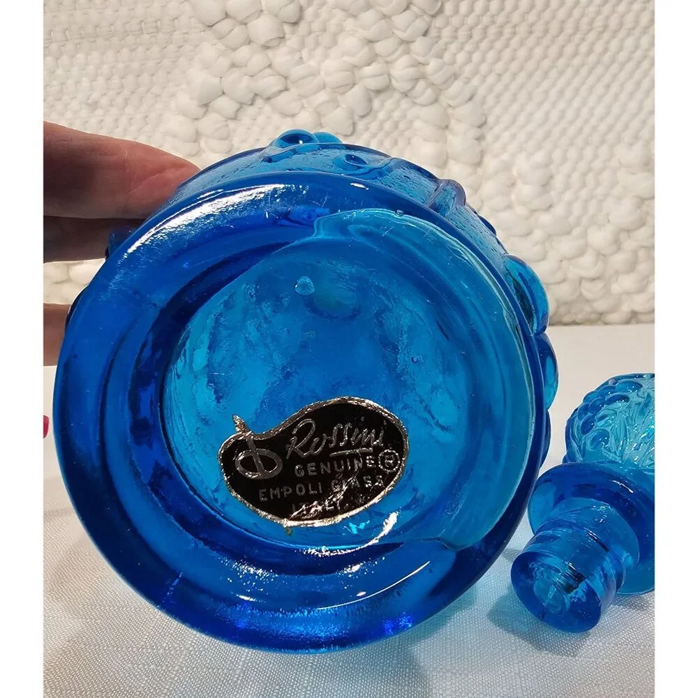 Vintage MCM Empoli Italian‎ Aqua Blue Glass 'Grapes' Genie Bottle/Decanter